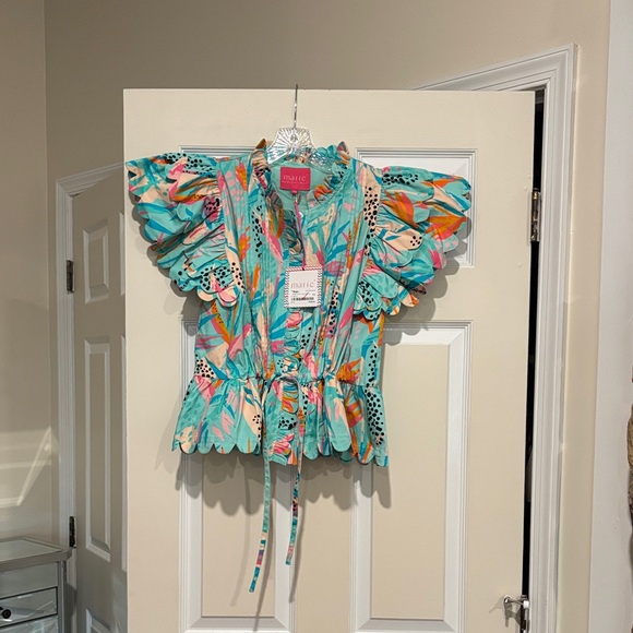 Victoria Dunn Multicolor Ruffle Sleeve Top - Picture 1 of 3